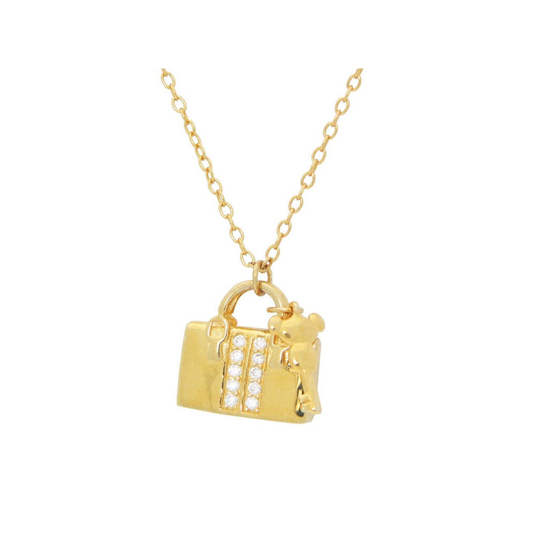 Silver 18K Gold Plated Teen Purse Pendant Necklace 16"+ 2" Cubic Zirconias Pave - Bae Apparel