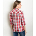 Women's Shirts Plaid Button Down Red And White - Bae Apparel