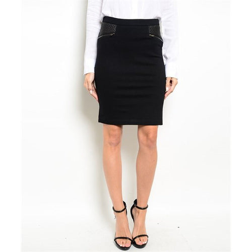 Women's Skirt Black Pencil With Leather Detail On Pockets - Bae Apparel