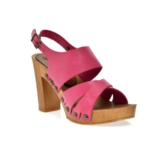 Leather platform sandal  in pine with back strap - Bae Apparel