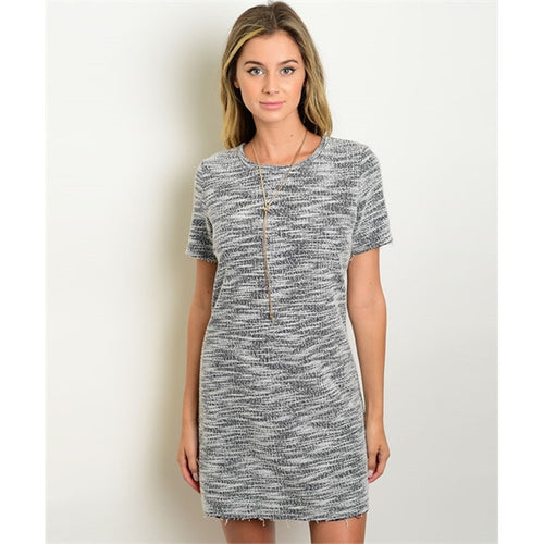 Women's Dress Grey And White Shift Mini Dress - Bae Apparel