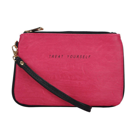 Mechaly Women's Slogan Treat Fuchsia Vegan Leather Wallet - Bae Apparel