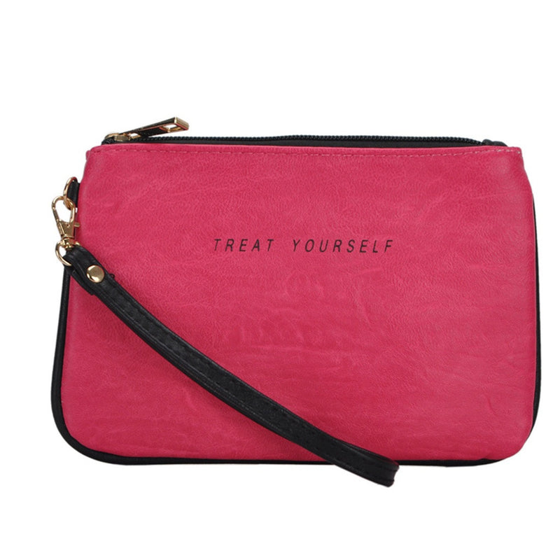 Mechaly Women's Slogan Treat Fuchsia Vegan Leather Wallet - Bae Apparel