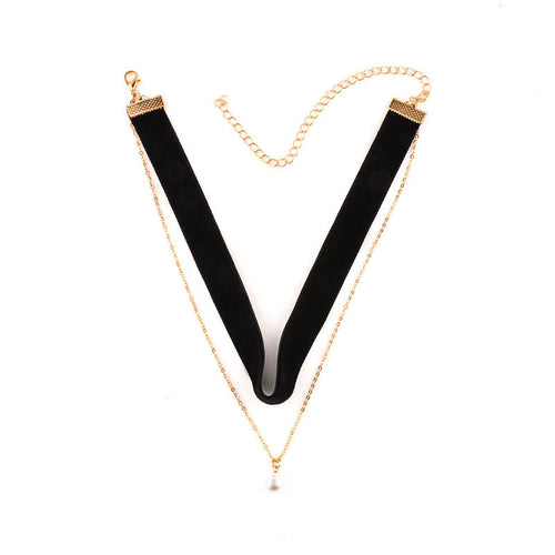 Velvet and Pearl Gold Choker - Bae Apparel