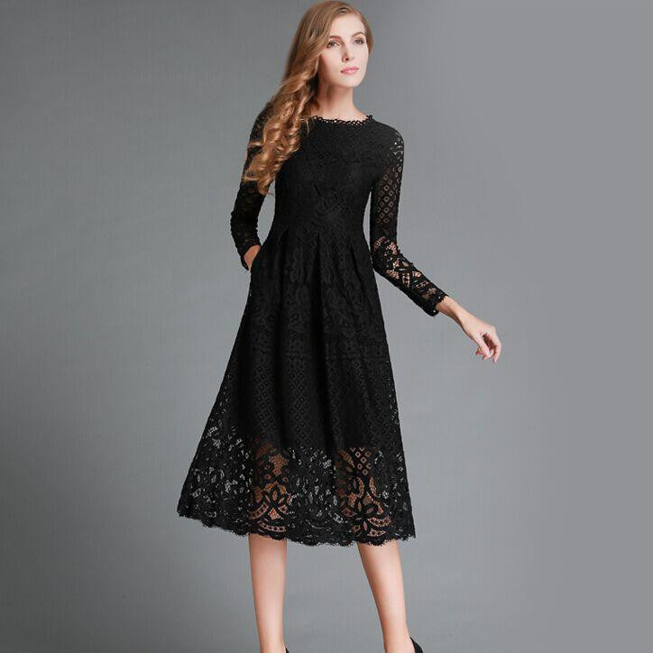 "Black Or White" Elegant Lace Dress - Bae Apparel