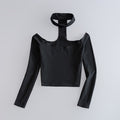 Women's Long Sleeve Crop Top With Choker Slash Neck - Bae Apparel