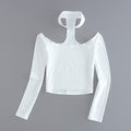 Women's Long Sleeve Crop Top With Choker Slash Neck - Bae Apparel