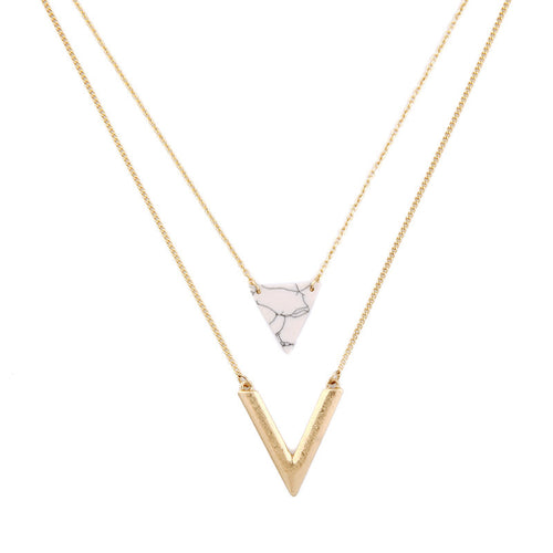 Marble Triangle Layered Necklace - Bae Apparel
