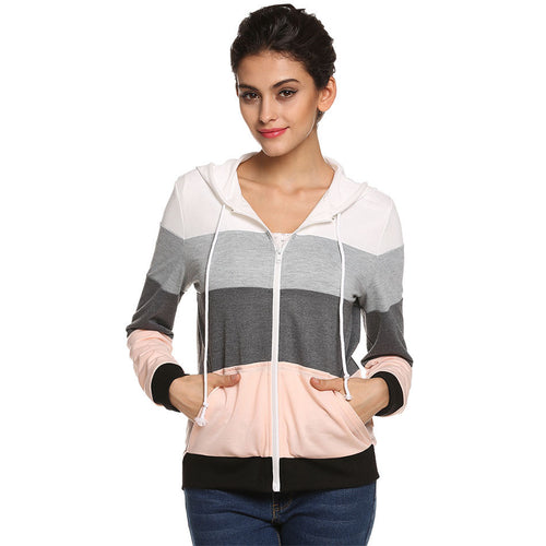 Gray & Pink Striped Women's Hoodie Sweatshirt - Bae Apparel