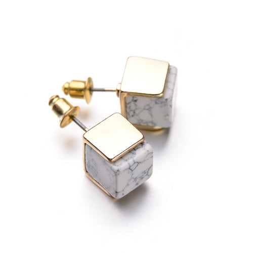 White Marbled Stone Stud Earrings - Bae Apparel
