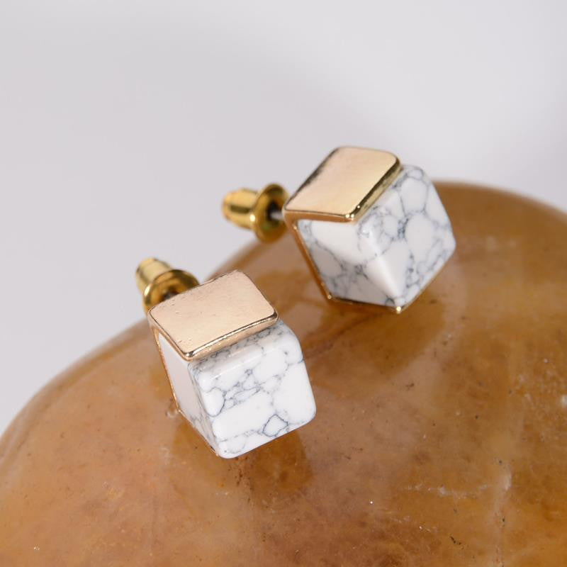 White Marbled Stone Stud Earrings - Bae Apparel