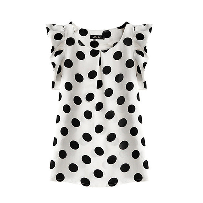"Big Polka Dots" Women's Butterfly Sleeved Blouse - Bae Apparel